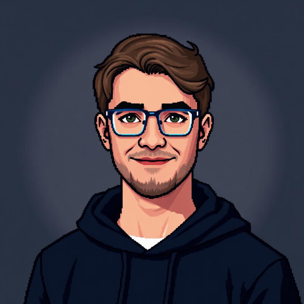 Pixel-art portrait of Alex, Product Manager at a gaming studio.